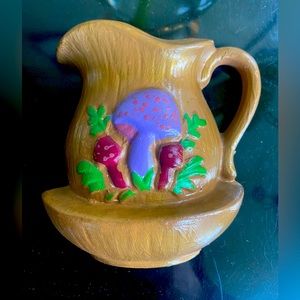 Mushroom Vintage Wall Pocket 70’s Hand Painted Decor